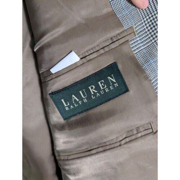 Ralph Lauren Suit Jacket Men Sz 40 S Silk Wool Blend Tan Plaid Blazer Sport 105 - Picture 3 of 8